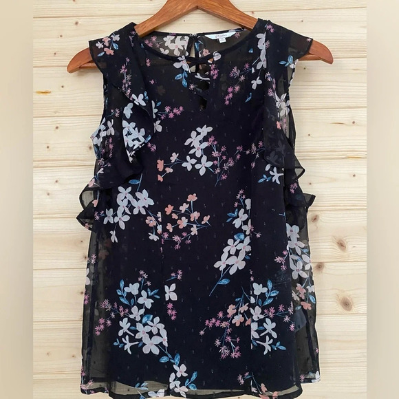 CANDIE'S Women's XS Black Sparkle Floral Patterned Fluttered Sleeve Blouse - Picture 1 of 12